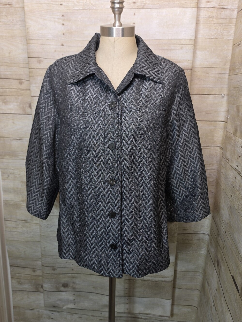 Lane Bryant Gray Herringbone Button-Front Shirt